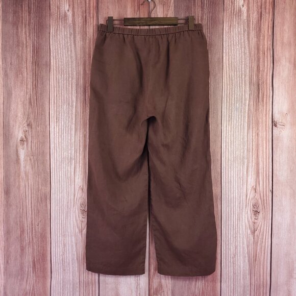Eileen Fisher Womens Small 100% Organic Linen Wide Leg Pull On Pants Brown - Picture 2 of 12
